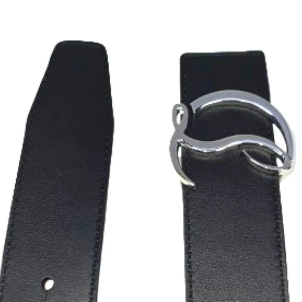 Christian Louboutin CL Belt 40mm Black Calfskin Red Lining Silver Buckle • 85/34 - Picture 4 of 7